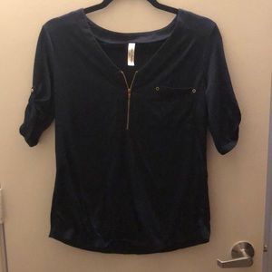 Navy blue shirt, with gold zip